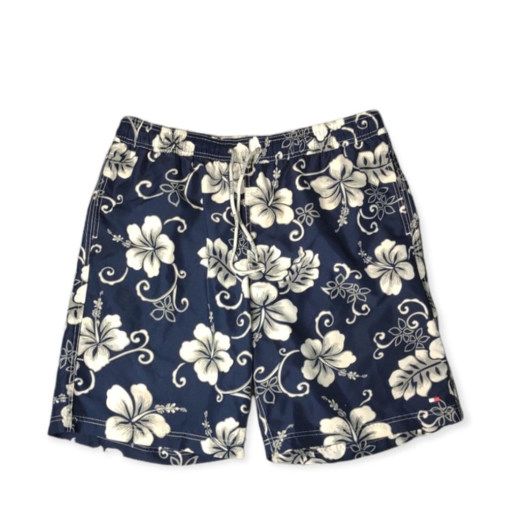 Tommy Hilfiger Blue White Hibiscus Print Swim Trunks Lined Men's XL